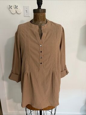 Ava & Grace Taupe Button-Front Tunic